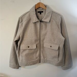 BR Boxy Cropped Short Length Zip Front Collared Jacket, Beige, Sz XL, NWT